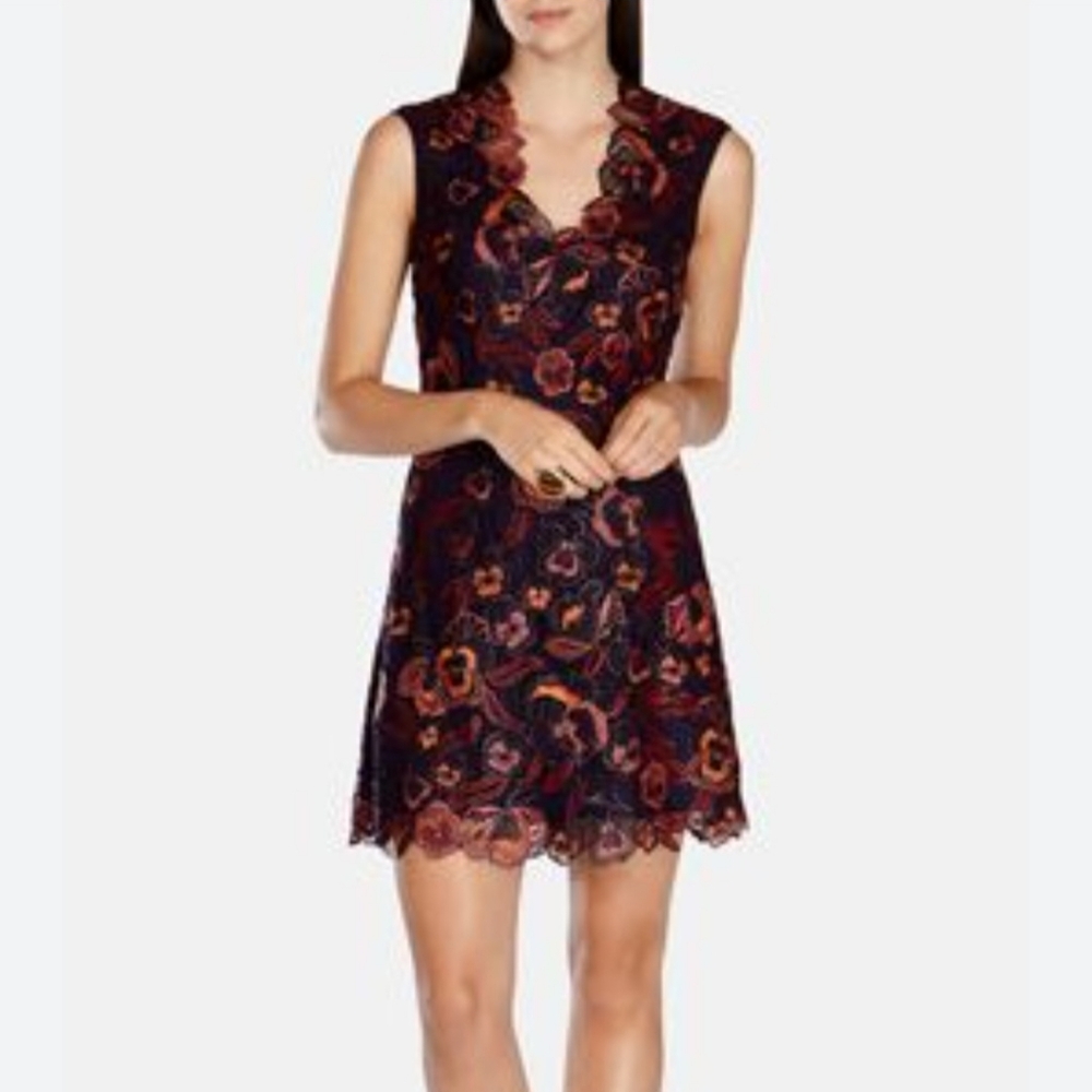 Karen Millen Purple Coral Ornate Lace Floral Dress Lined NEW
